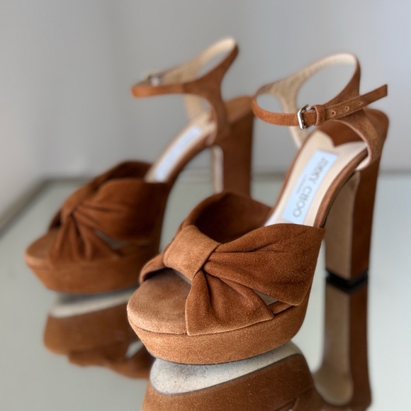 Like new JIMMY CHOO Heloise 120 knotted suede platform sandals 37 $950 - Picture 6 of 14